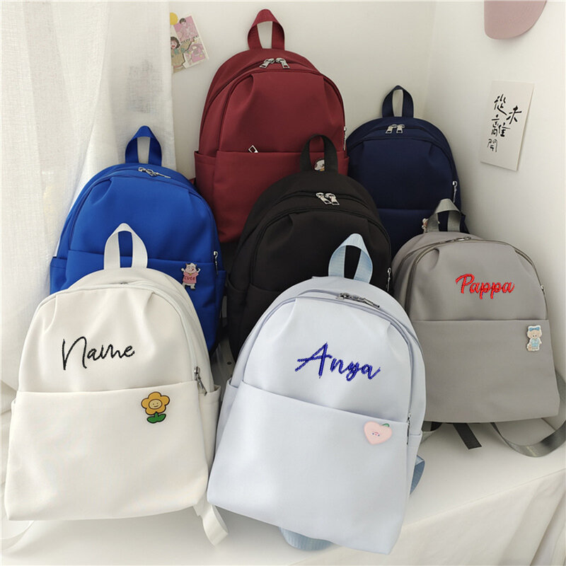 Embroidered Name College Student Backpack New Solid Color Boys and Girls Outdoor Travel Backpack Customized Free Text Gift Pack