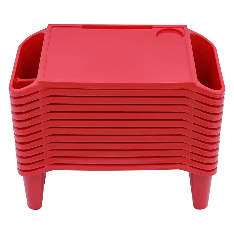 12Pcs Kids Lap Desk Tray Plastic Breakfast Laptop Trays with Side Pockets Portable Lap Bed Table for Writing Eating Game Red