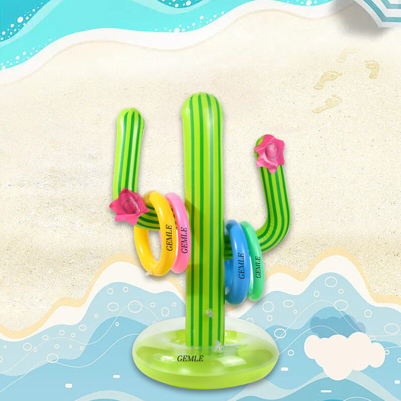 Pool Toys Games Set,Pool Basketball Hoop Inflatable Cross Ring Toss Game and Inflatable Cactus Ring Toss Kids Pool Toys