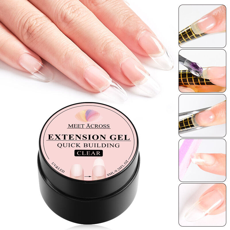 MEET ACROSS White Extension Gel Nail Polish Acrylic Construct Hard Gel Semi Permanent Varnish Nude Pink Gel Polish UV Manicure