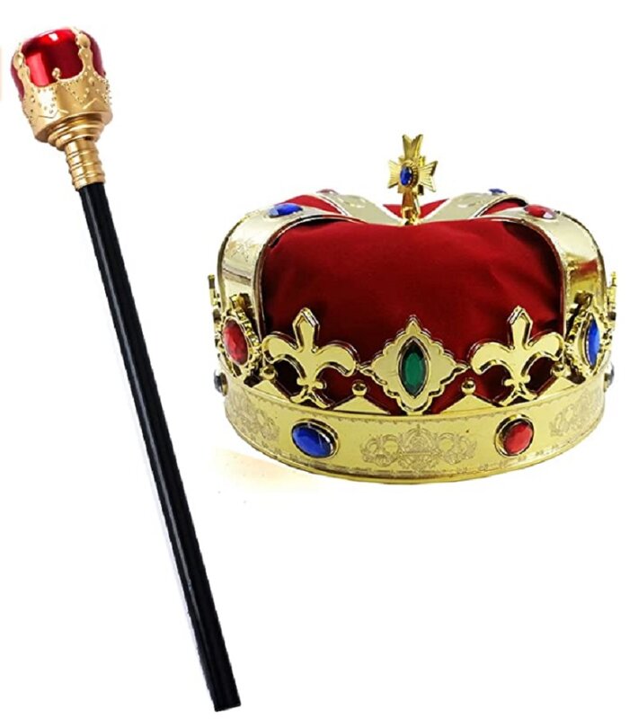 2pcs Royal King's Crown Scepter Set Halloween Props Party Dress Up Accessory Kids Gift