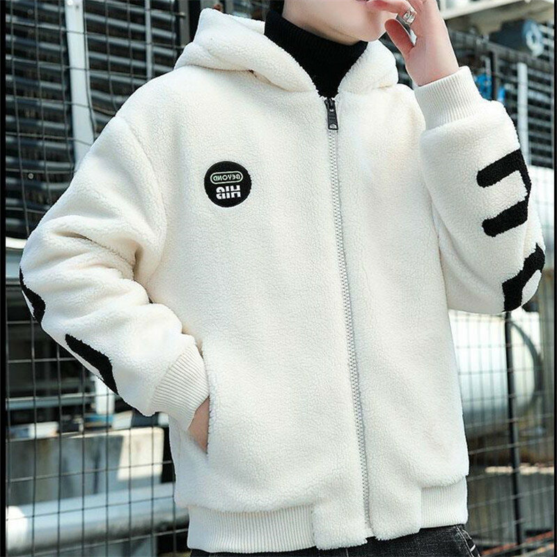 Lamb Wool Coat Men Clothing Korean Zipper Casual Cotton-padded Jacket Male Autumn Winter Fashion Pocket Long Sleeve Outerwear