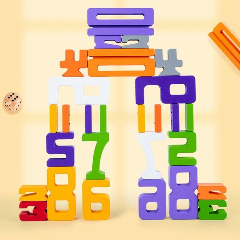 Y4UD Educational Wooden Numbers Balancing Stacking Blocks for Kids Preschools