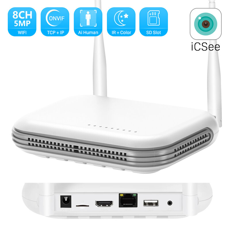 Mini WiFi NVR 8CH 3MP 4CH 5MP H.265 Onvif Wireless Network Video Recorder Support Face Detection Email Alart XMEYE / iCSee App