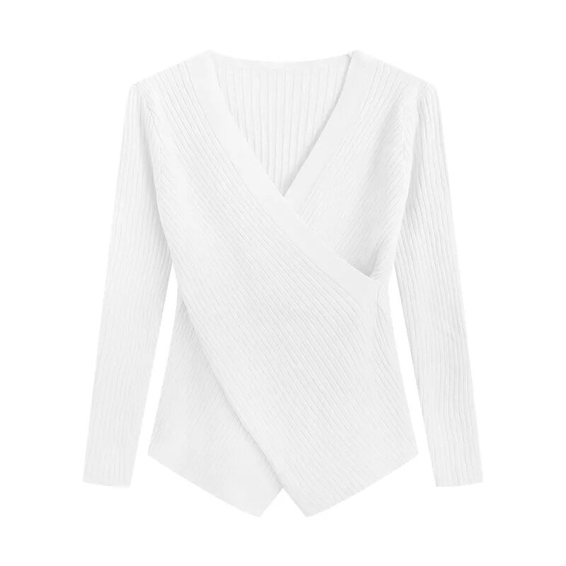 Suéter de punto de lana merina pura para mujer, jersey básico de Cachemira con cuello en V, Top elegante, cálido, moda de otoño e invierno, 2024