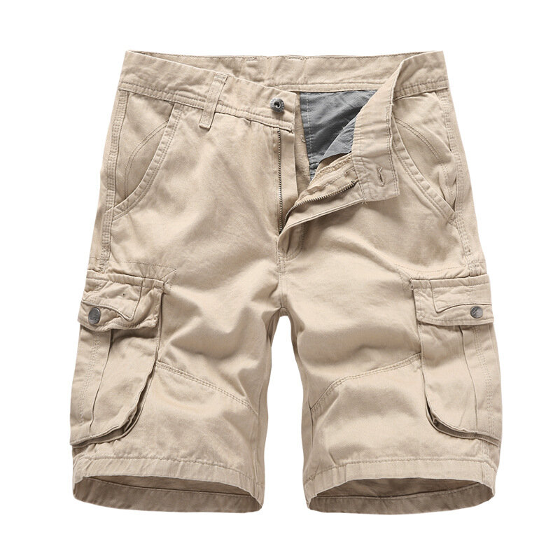 Multi Pocket Casual Shorts Men's Summer Beach Shorts Solid Color Work Cargo Pants Men's Casual Multi-Pocket Pants