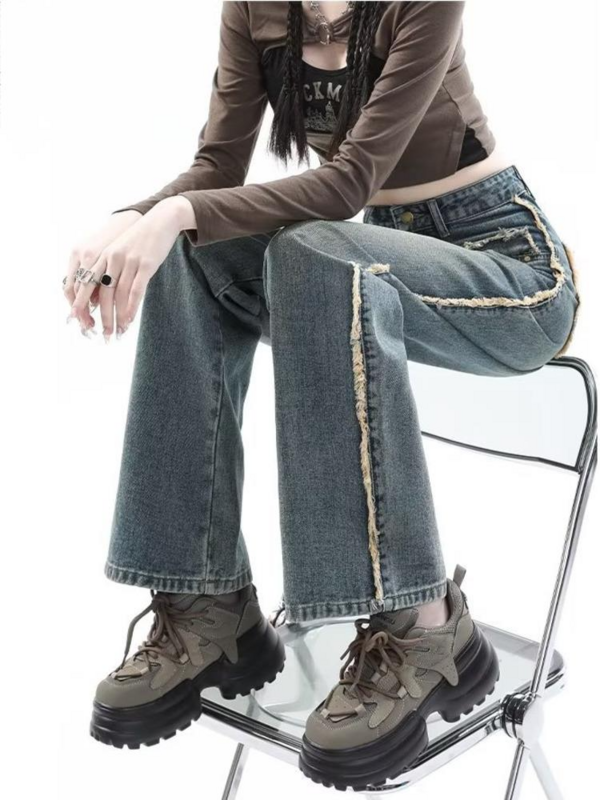 Wiosna i jesień New INS Jeans naturalna talia leniwy spodnie dla kobiet Temperament moda wszechstronne popularne damskie jeansy
