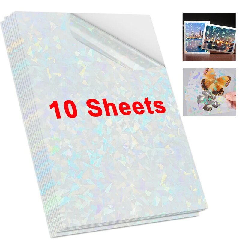 10 arkuszy folii tłuczone szkło do laminowania na zimno A4 z hologramem w kształcie gwiazdy papier samoprzylepny filmu na zestaw do DIY kartce fotograficznej