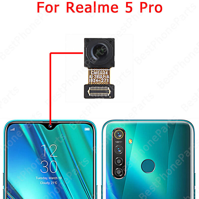 หันหน้าไปทางกล้องเซลฟี่ด้านหลังขนาดใหญ่สำหรับ Realme 5 Pro 5I 5Pro กล้องมองหลังโมดูลกล้องด้านหน้าอะไหล่สำรอง
