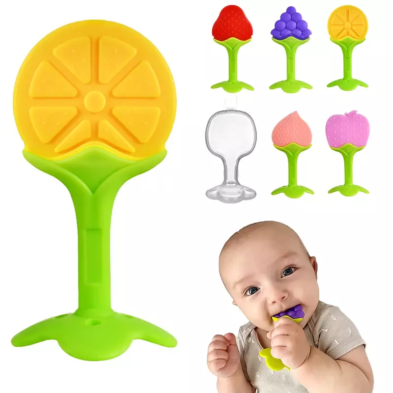 Mordedor de silicona con forma de frutas para bebé, juguete seguro sin BPA para dentición, cuidado Dental, fortalecedor, entrenamiento Dental para bebés