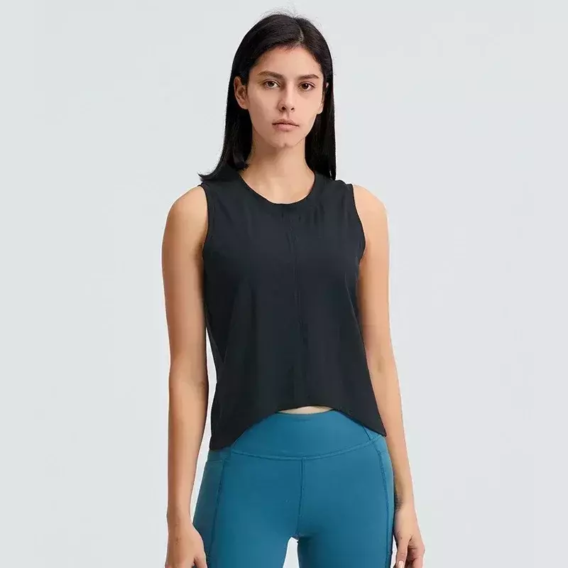 Lemon kaus Crop olahraga wanita, Tank Top Yoga Fitness Gym bernapas rompi Olahraga kaus Crop West tanpa lengan blus perempuan