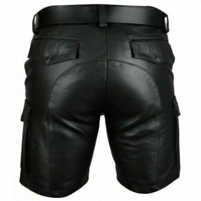Mens Leather Cargo Shorts Summer Tactical Cropped Pu Trousers Military Outdoor Waterproof Multi-pocket Bermudas Pants Hiking