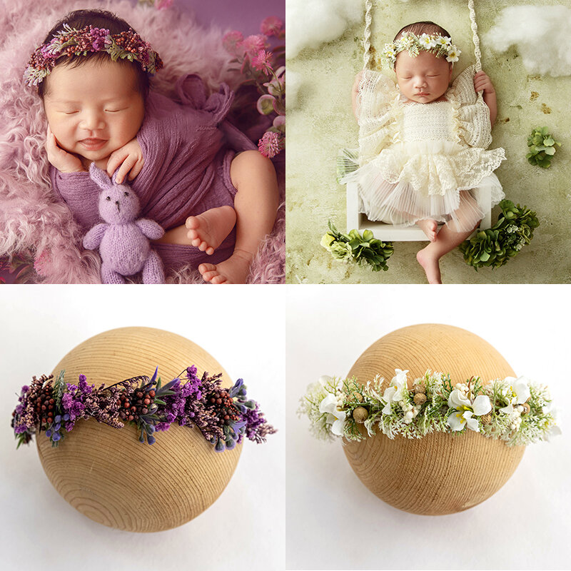 Diadema de luna llena para bebé, accesorios de fotografía para recién nacido, diadema de flores artificiales ajustable, accesorios de estudio para fotos infantiles