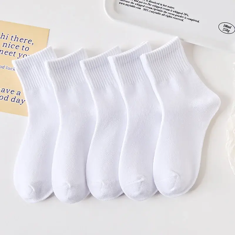Calcetines gruesos de algodón blanco para niños de más de 3 años, calcetín de tubo medio para niño y niña, calcetines deportivos transpirables que absorben el sudor