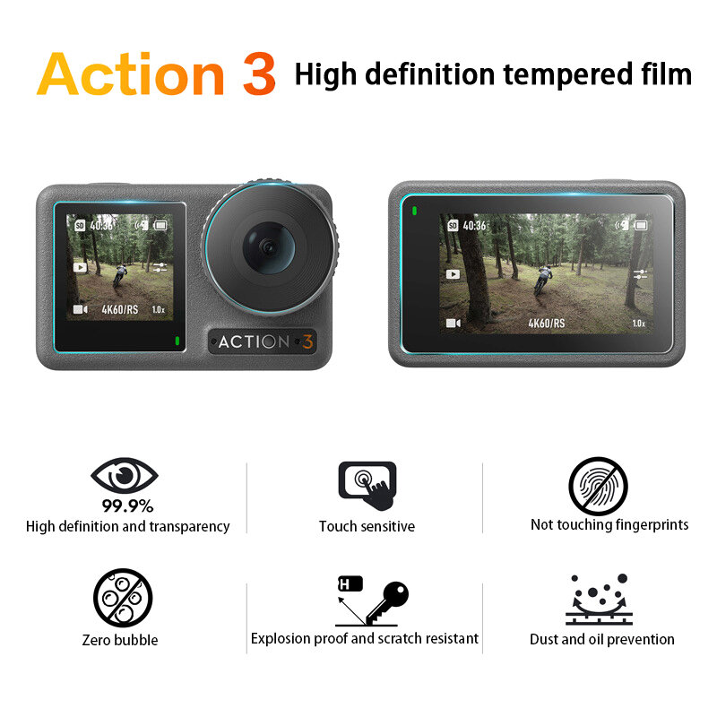 Tempered Glass Flim For DJI Osmo Action 3 Front Rear Screen Protector Lens Protective Flim Sports Video Camera Accessories