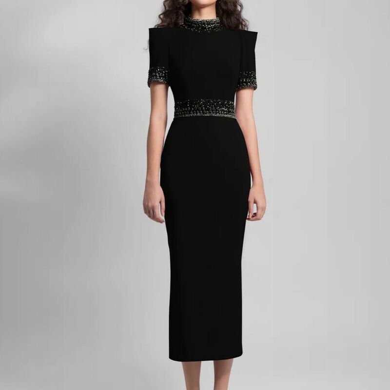 Женское вечернее платье до пола, черное платье с воротником-хомутом, без рукавов, для выпускного вечера, 2023