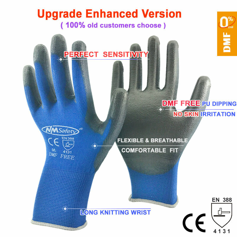 24Pieces/12 Pairs Safety Working Gloves Black Pu Nylon Cotton Glove Industrial Protective Work Gloves NMSafety Brand Supplier
