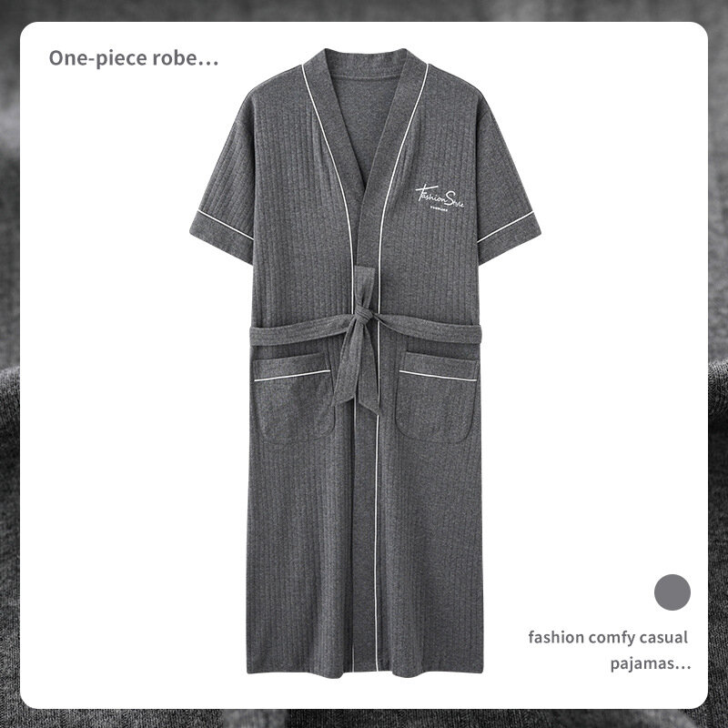 Халат мужской из мягкого хлопка, однотонный банный халат, модная ночная рубашка с коротким рукавом, спа-кимоно, модель 4XL на весну и лето