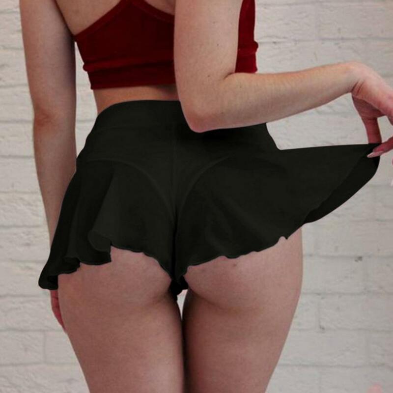 Sexy High-waisted Mini Shorts Elastic Breathable Shorts Ruffle High Waist See-through Mesh Short Sexy Shorts for Women Solid