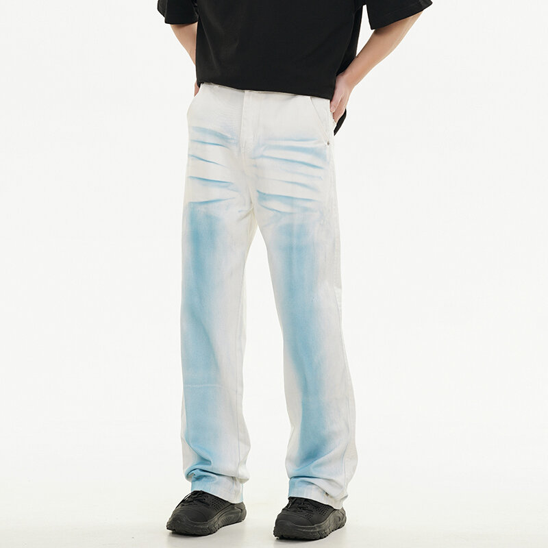 Модные мужские джинсы в стиле хип-хоп, новинка 2024, уличная мода, свободные прямые брюки в стиле High street с цветным принтом