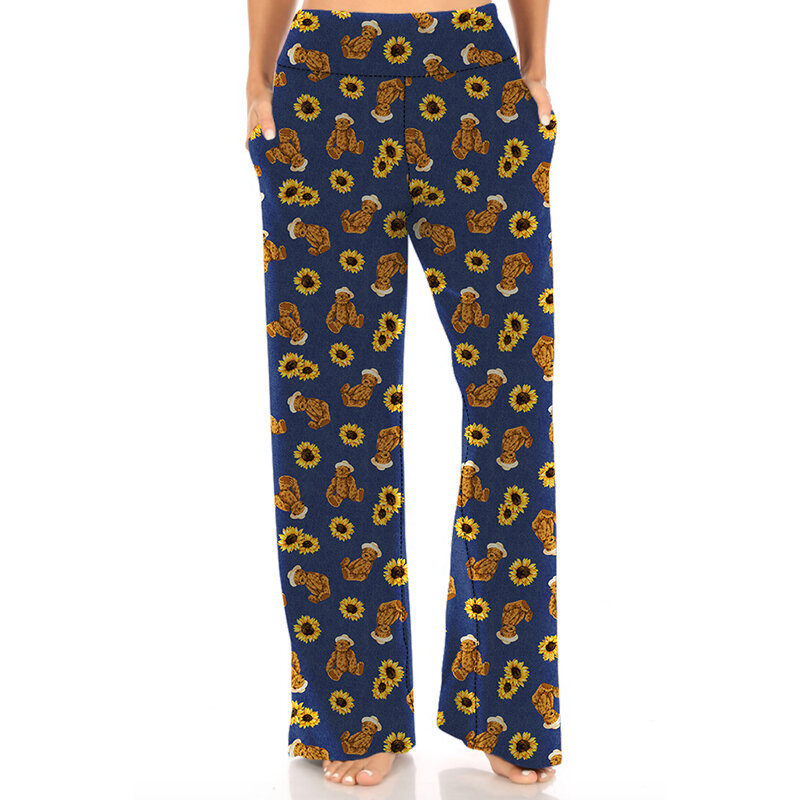 LETSFIND-Pantalones informales para mujer, ropa de calle con estampado Digital de oso 3D, holgados, suaves y elásticos, novedad