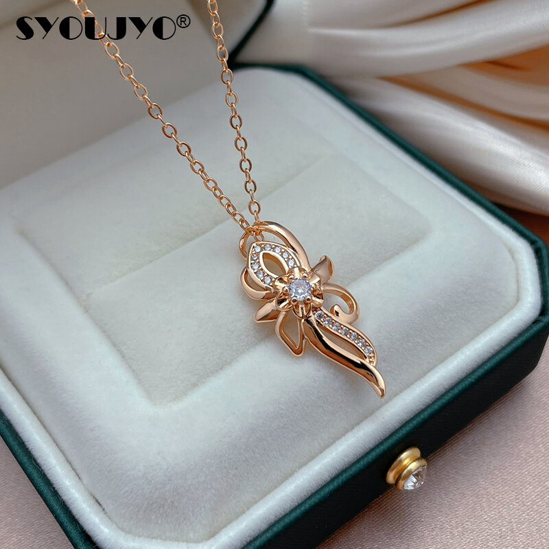 SYOUJYO 585 Gold Color Classic Design Pendant Necklace For Women Natural Zircon Elegant Daily Easy Matching Jewelry