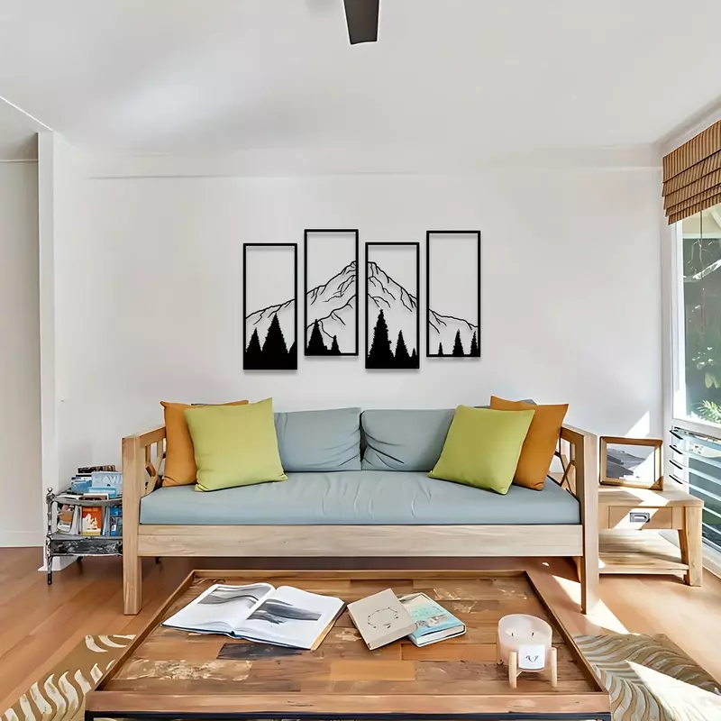 Metalowe żelazne 4 sztuki minimalistyczny metalowy wystrój domu górskiego kwadratowa rzeźba biuro domowe, salon, sypialnia wyjątkowa dekoracja ścienna