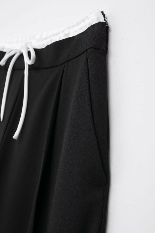 Calça larga larga feminina de bolso lateral com cintura dupla, cordão elástico alto, moda retrô chique, nova, primavera, 2022
