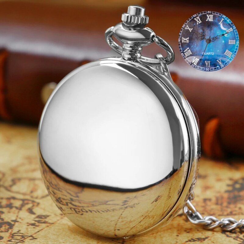 Reloj de bolsillo de cuarzo con esfera azul cielo estrellado para hombres y mujeres, reloj de bolsillo analógico de cara lisa Retro, reloj colgante, regalo de moda
