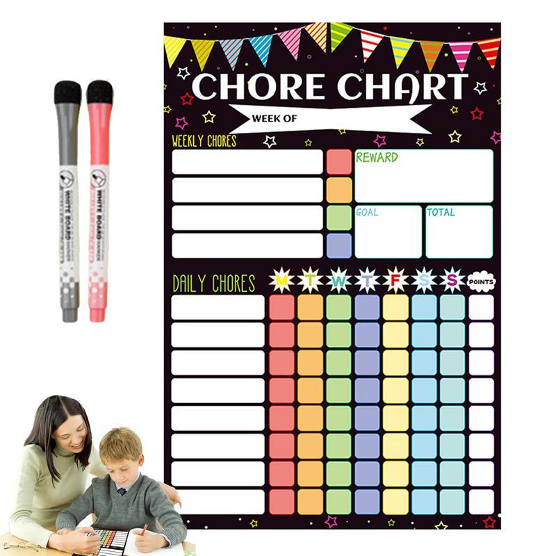 Tabla de tareas para adolescentes, gráfico de comportamiento para niños en casa, borrado en seco, gráfico de comportamiento con 2 marcadores, refrigerador magnético