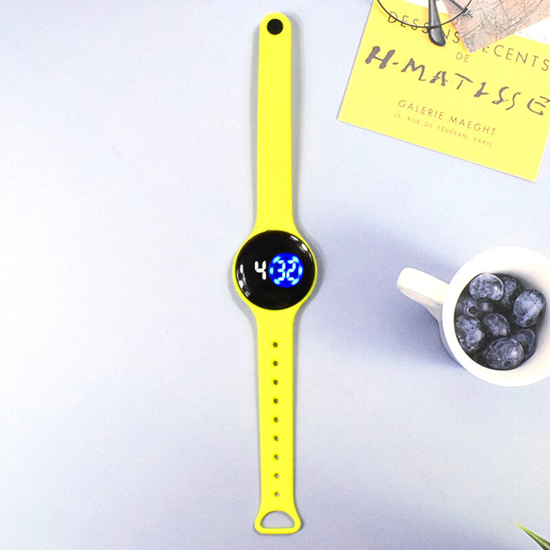 LED Round Wrist Watches Minimalist Adjustable Strap Outdoor Sports Wristwatch Gifts for Teen Students Girls