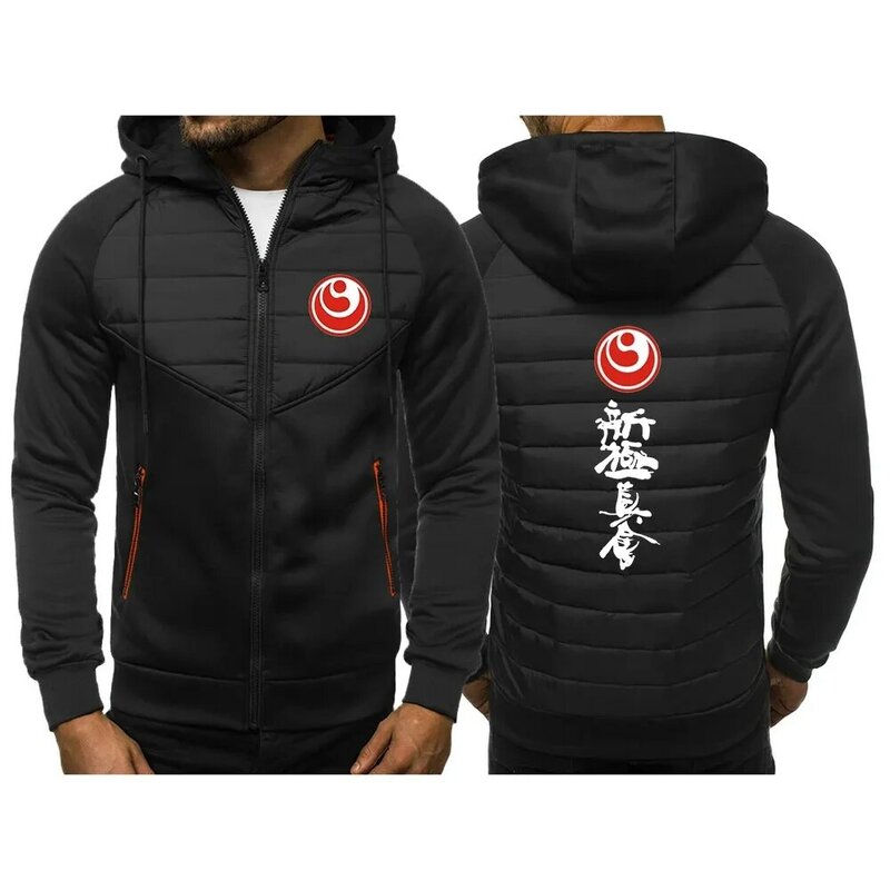 Men Kyokushin Karate Autumn and Winter New Stly Three Color Hooded Cotton Padded Clothes Patchwork Designe Keep Warm Coats