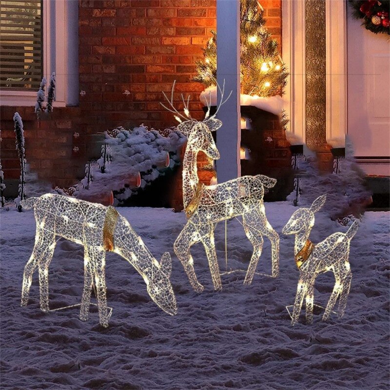 Decoración navideña de Reno iluminado, conjunto de 3 piezas para exteriores, decoraciones de ciervos navideños para Patio, césped, fiesta de jardín