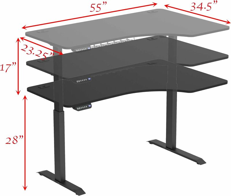 SHW 55-дюймовый большой Электрический Регулируемый L-образный стоячий стол с правым углом, черный