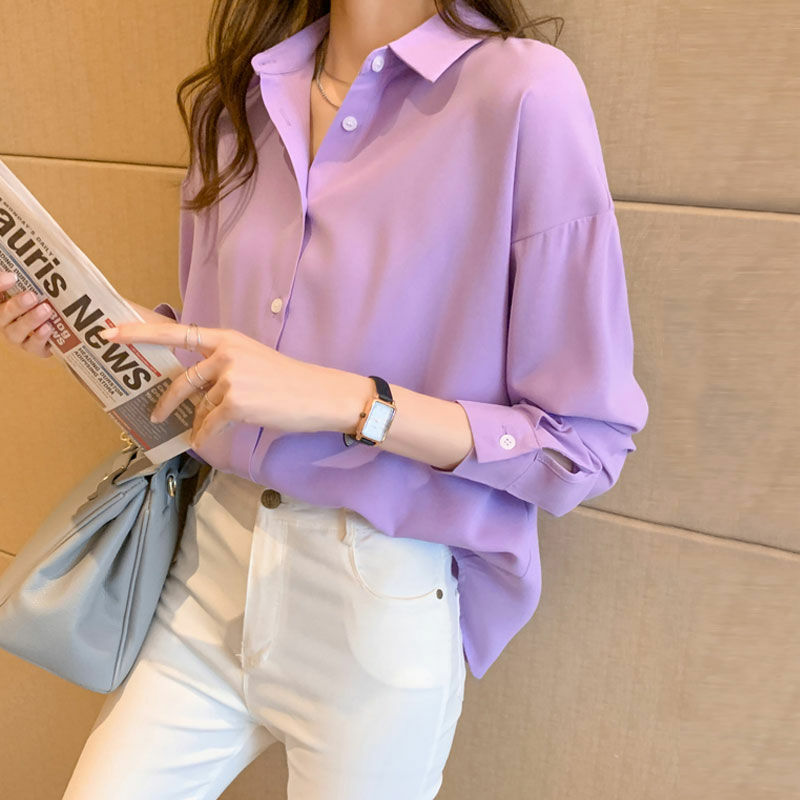 Fashion Solid Farbe einreiher Bluse Frauen Neue Klassische Langarm Büro Polo Kragen Casual Alle-spiel Dame hemd 2022