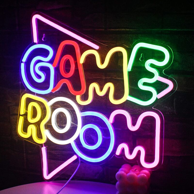 Letrero de neón LED para sala de juegos, decoración de pared, letrero de luz de juego para dormitorio, luz nocturna alimentada por USB, luz de neón de juego para niños