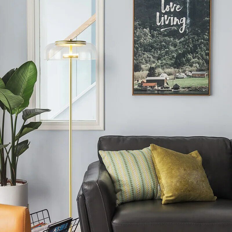 Lámpara Led de pie de cristal, luz de suelo de diseño escandinavo para decoración de dormitorio y sala de estar