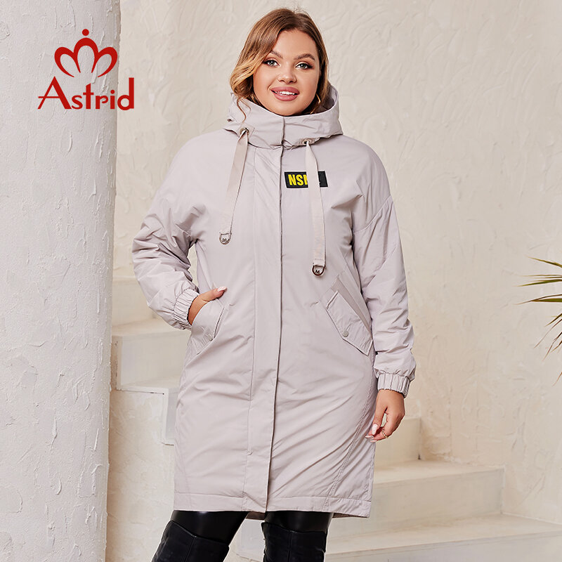 Astrid Plus Size damski trencz wiosenny i jesienny damska kurtka zamek odzież wierzchnia moda damska długa, casualowa jednolita wiatrówka