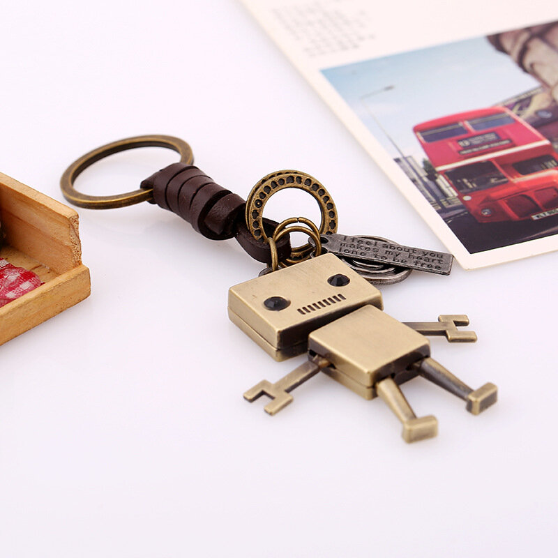 Schlüssel ring Roboter Rindsleder Schlüssel bund personal isierte Retro gewebte Schlüssel Anhänger Tasche Anhänger