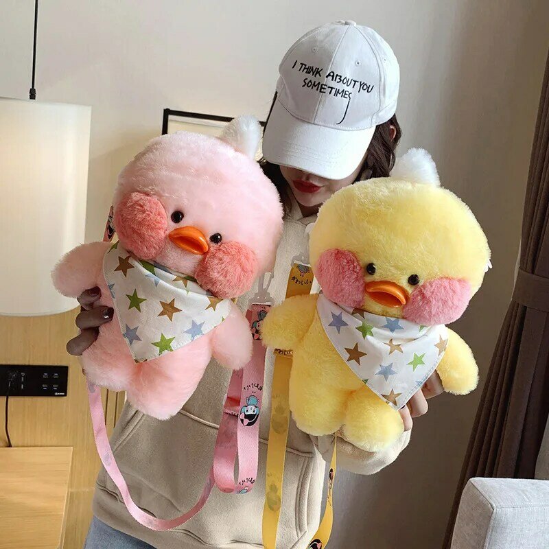Pink bebek kuning Larafan bebek Café gadis boneka Kawaii mainan mewah mode kepribadian tas bahu tas selempang anak-anak hadiah mainan