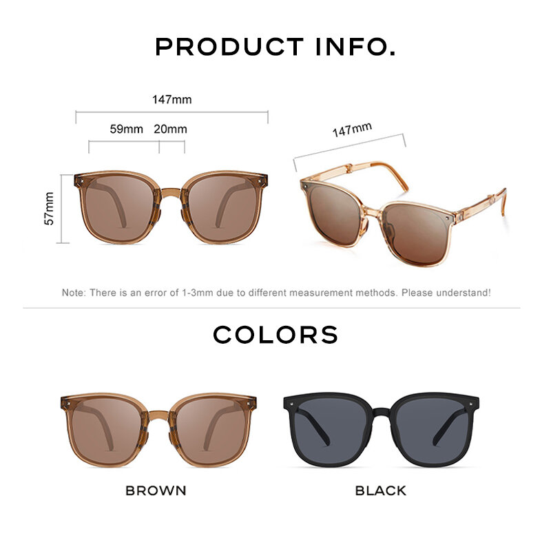 CAPONI Kacamata Hitam Wanita Mode Terpolarisasi UV400 Dapat Dilipat dengan Kotak Kacamata Hitam Portabel Dekoratif Merek Desainer Kacamata CP7557