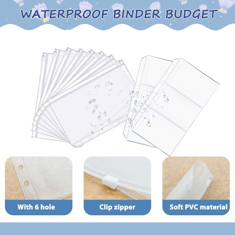 A6 Budget Binder Cash Envelopes for Budgeting, Money Saving Cash Binder with Expense Budget Sheets Waterproof PVC Bag Zipper