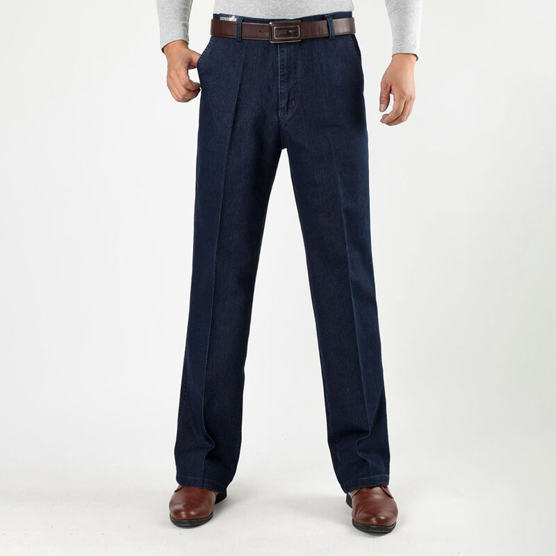 بنطلون جينز رجالي كلاسيكي ، جينز مطاطي ، قطن ، عمل ، مستقيم ، مقاس كبير ، أزرق ، مقاس 30 إلى 45