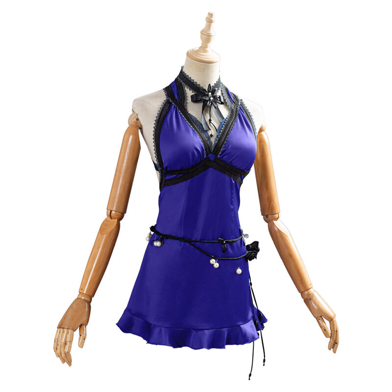 Disfraz de Final Fantasy VII Remake Tifa Lockhart para mujer adulta, vestido azul para fiesta, traje de Carnaval de Halloween