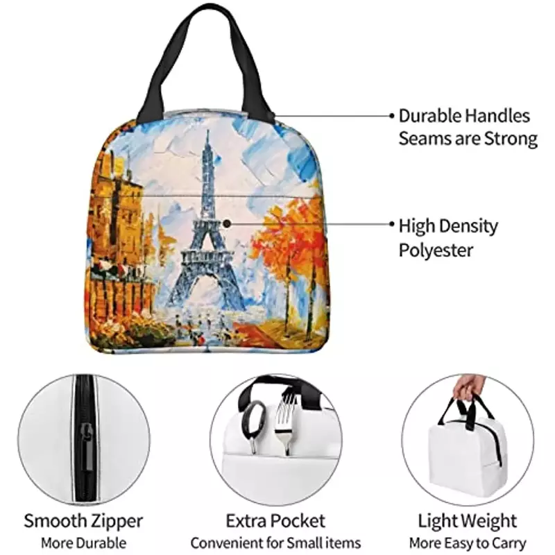 صندوق غداء برج إيفل باريس معزول ، حقيبة حمل مقاومة للماء قابلة لإعادة الاستخدام ، مدرسة ، عمل ، كلية ، خارجي