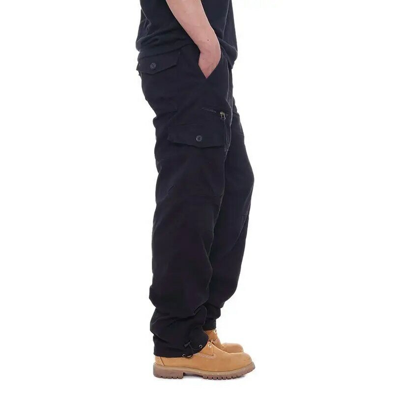Celana kargo pria 2023 celana panjang kaki lebar longgar pinggang elastis kasual lurus katun gaya Harajuku musim semi musim gugur baru W52