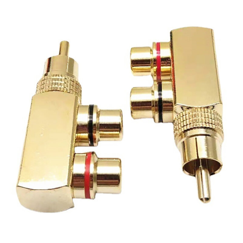 مقسم صوت AV مطلي بالذهب ، قابس محول RCA ، 1 ذكر إلى 2 أنثى ، أداة موصل F