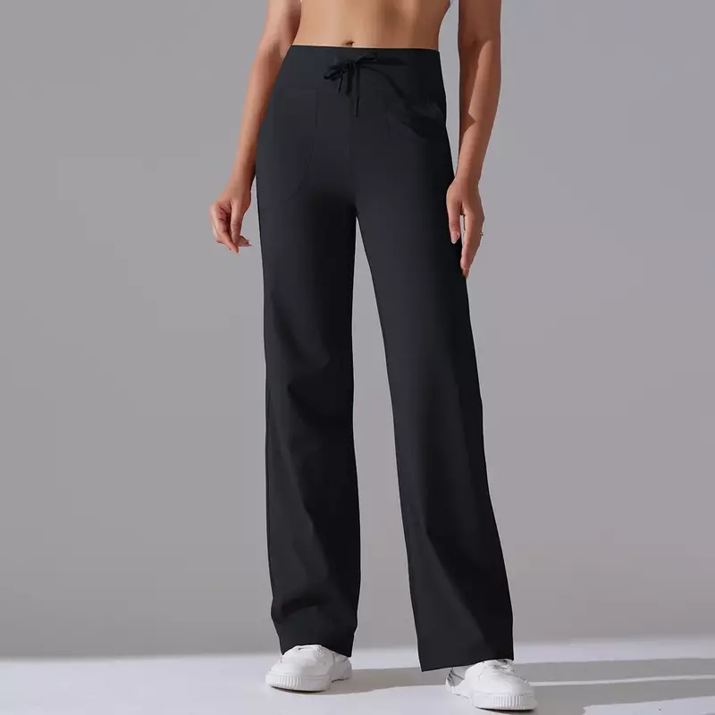 Celana olahraga yoga wanita, 22 tali pinggang kasual celana kaki lebar saku dua sisi ramping dan Bawahan