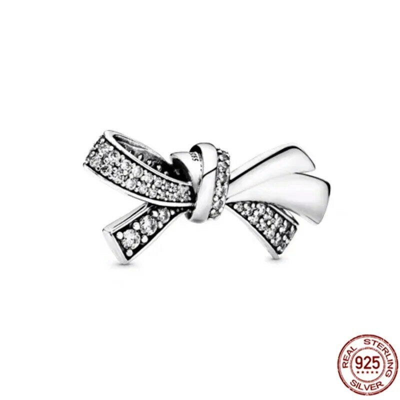 925 Sterling Silver Sparkling Bowknot family Tree Infinity Triple ciondola Charm Beads gioielli fai da te Fit bracciale Pandora originale