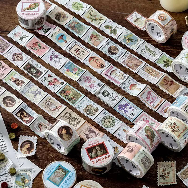 Conjunto de fita Washi vintage, conjunto de selos para diário, álbum de fotos, notebook, scrapbooking, planejador, papelaria adesivo, 8 rolos